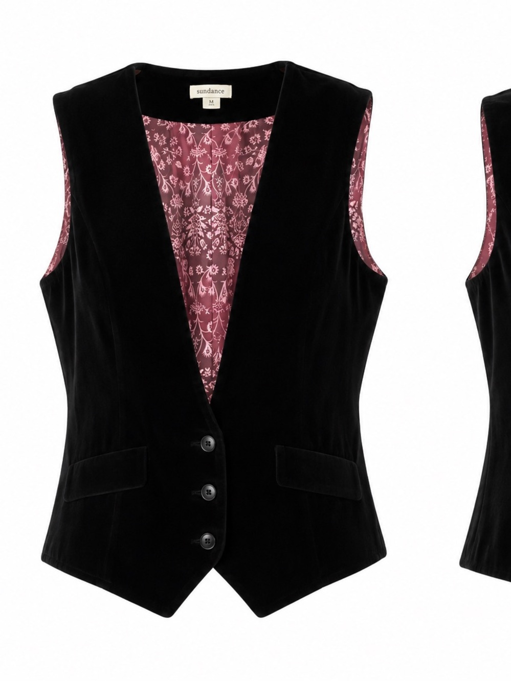 Sundance Black Velvet Vest with Pink Floral Lining